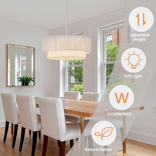 Rattan Farmhouse Chandelier, White