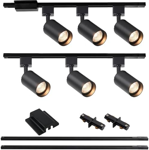 6-Light LED Track Lighting Kit, 6.6FT H Rails, Black