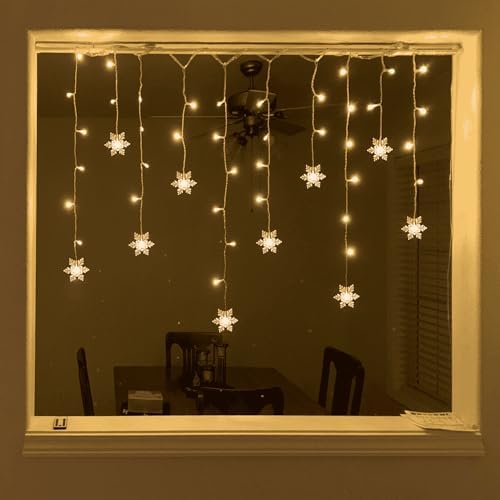 13ft 96 LED Snowflake Window Curtain Lights, Warm White