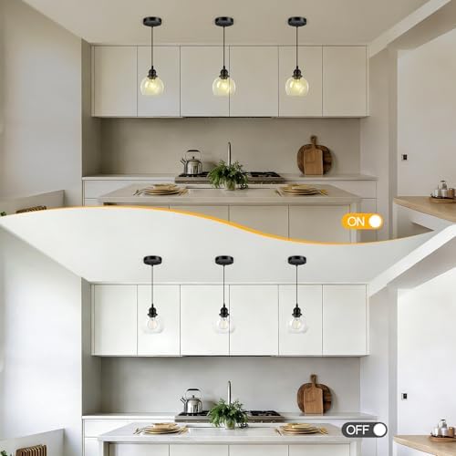 Black Glass Pendant Light, 71-Inch Adjustable Hanging Lamp