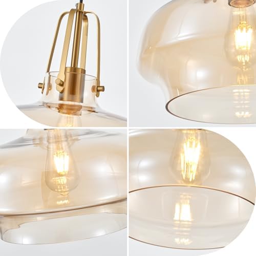 13" Amber Glass Industrial Pendant Light