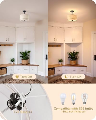 EDISHINE 12.6 Inch Matte Black Semi Flush Mount Ceiling Light
