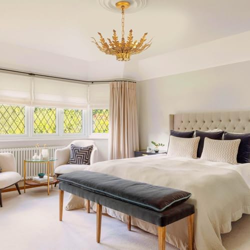 22” Modern Brass Chandelier, Gold Leaf