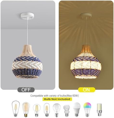 3-Pack Blue White Rattan Pendant Lights