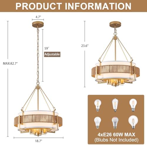 Boho Rattan Drum Chandelier