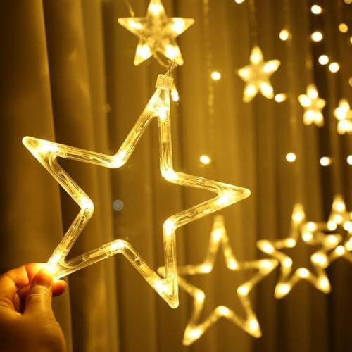 Quntis 12 Stars Curtain Christmas Lights, 138 LED
