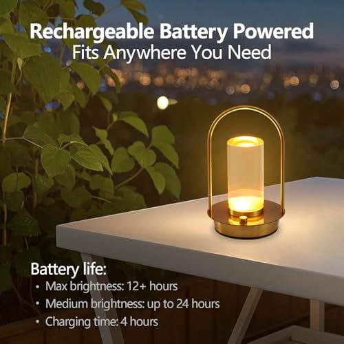 Rechargeable Cordless Touch Table Lamp, Gold