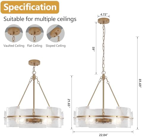 22" Gold Glass Chandelier