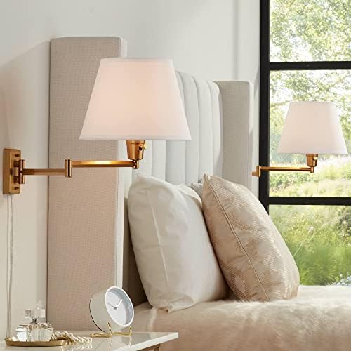 Warm Gold Plug-in Swing Arm Wall Lamps, Set of 2