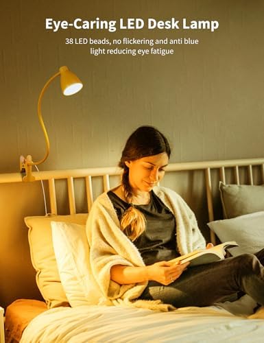 BOHON Clip-On Desk Lamp, 5 Colors, Yellow
