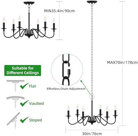 Phaosio Black 6-Light Farmhouse Candle Chandelier