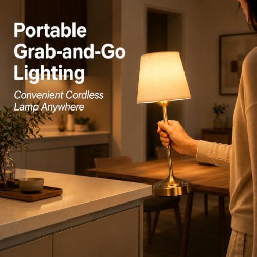 FLY2SKY Rechargeable Gold Cordless Table Lamp,3 Color Dimmable Bedside