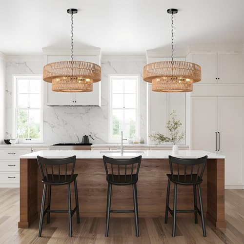 26 Inch Boho Rattan 6-Light Chandelier
