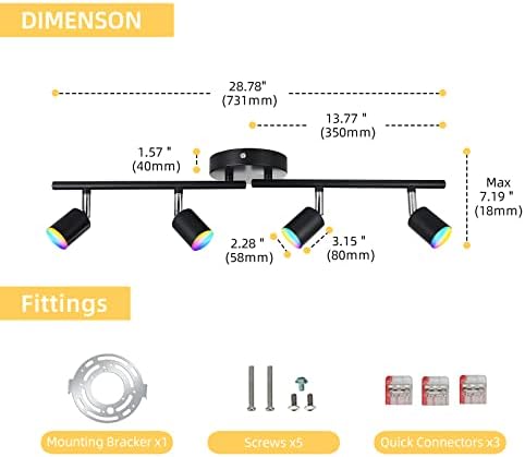 CANEOE Smart RGB Track Lighting, Black, 4 Light
