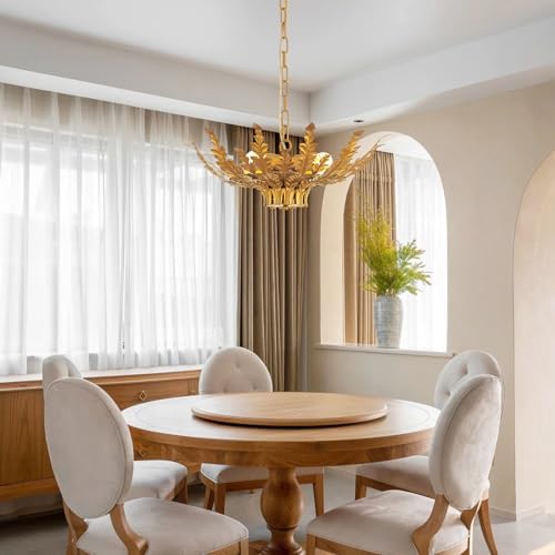 22” Modern Brass Chandelier, Gold Leaf