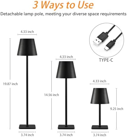2 Pack Cordless Rechargeable Table Lamps, 3 Color Temperatures