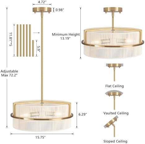 15.7" 3-Light Boho Drum Chandelier
