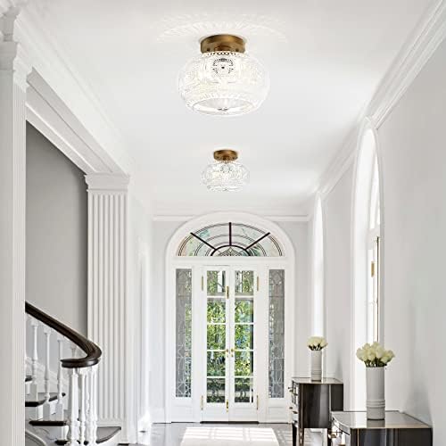 Globe Glass Semi Flush Mount Ceiling Light, Vintage Gold