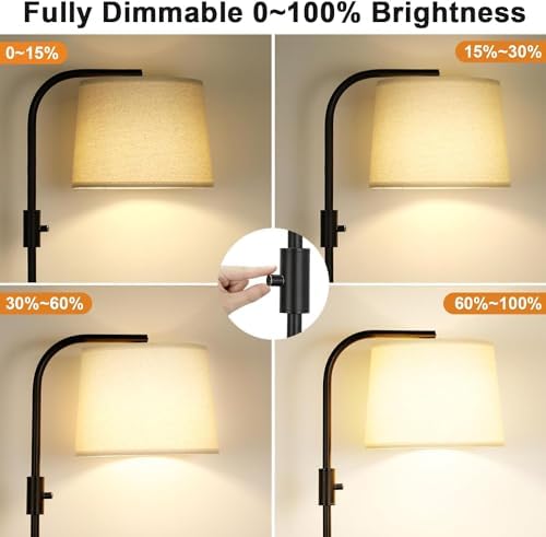 Ambimall Arc Floor Lamp, Rotary Switch, Linen Shade