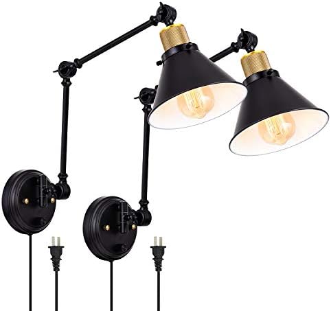 TRLIFE Plug-in Adjustable Swing Arm Wall Sconces, 2 Pack