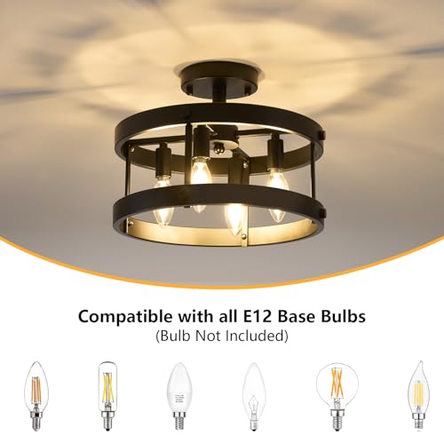CYKJ 4-Light Black Semi-Flush Ceiling Fixture — UL Listed - room context