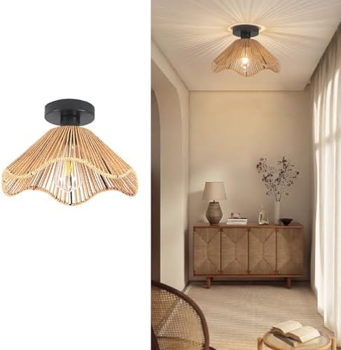 Surpars House Boho Rattan Ceiling Light, Light Brown