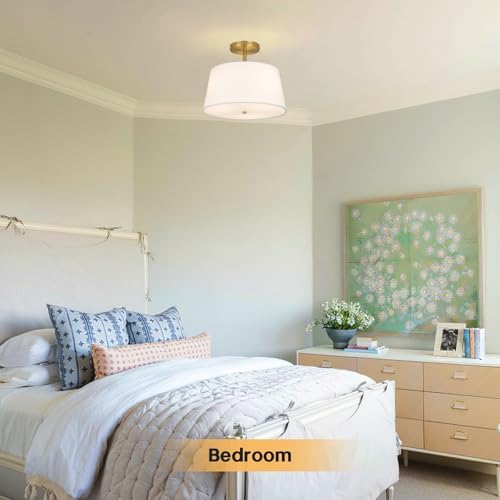 CALOKES 3-Light Gold Semi Flush Mount Ceiling Light