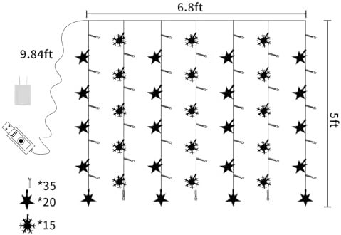 Newhale Christmas Curtain String Lights with Snowflake and Star