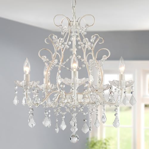WUZUPS 5-Light Crystal Chandelier, Rustic White