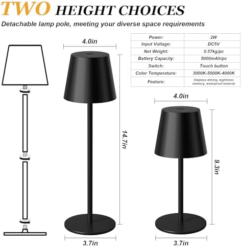 Kakanuo Rechargeable Table Lamp, Black