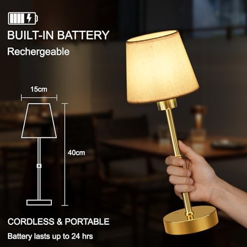 FRIDEKO HOME Gold Rechargeable Table Lamp, 15.7in