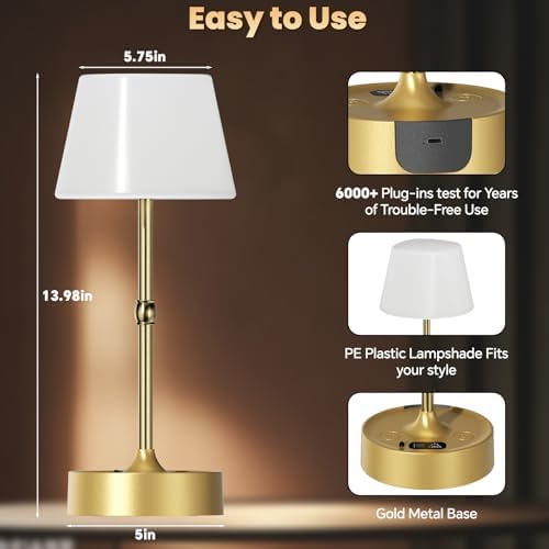 Rechargeable Cordless Touch Table Lamp with Stepless Dimming