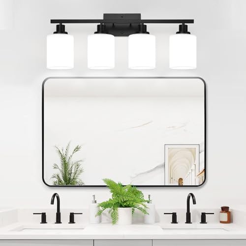 MOKATNG 4-Light Matte Black Bathroom Vanity Light
