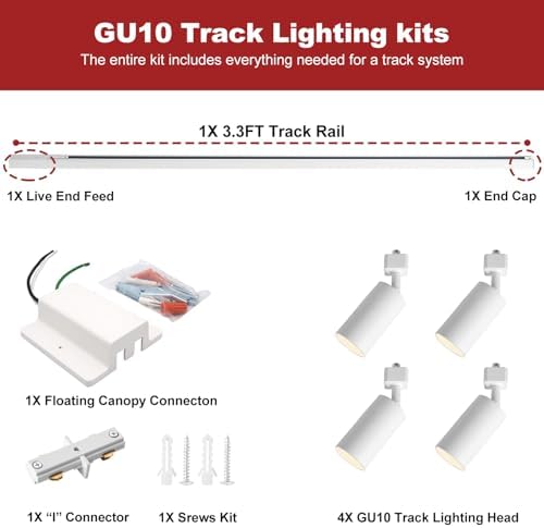 4-Light LED Track Lighting Kit with 3.3FT H Type Rails