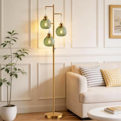 Modern Glass Floor Lamp, 3-Light Standing Lamp, Green
