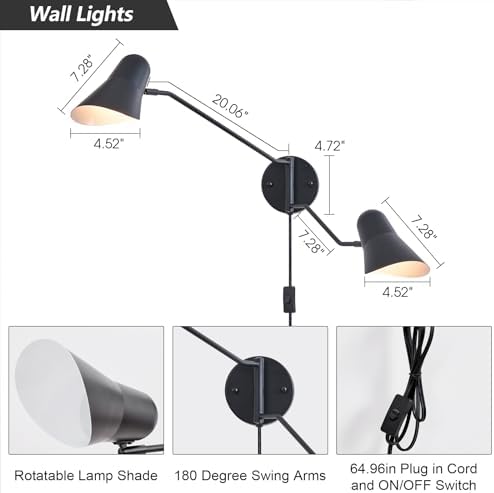 Black 2-Light Swing Arm Wall Sconces