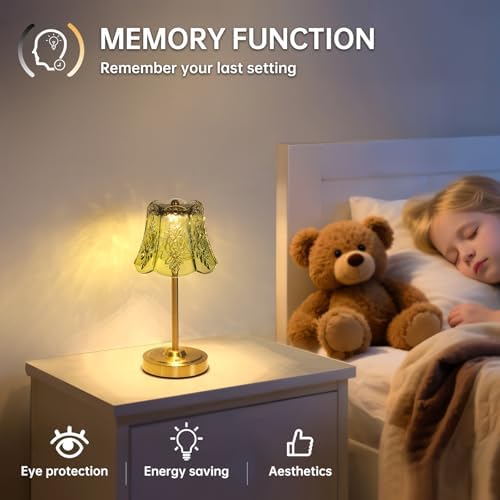 Shenmoyl Cordless Touch Table Lamp, 5200mAh, Green Rose