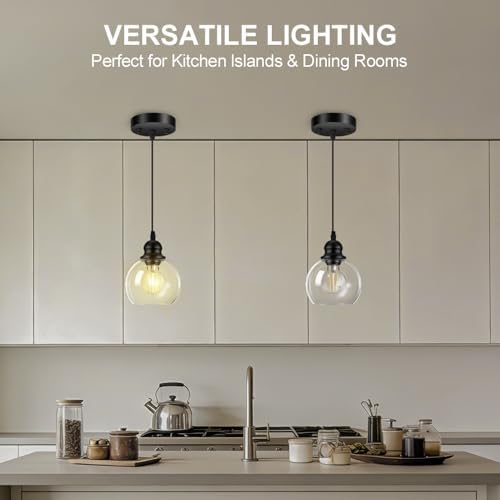 Black Glass Pendant Light, 71-Inch Adjustable Hanging Lamp