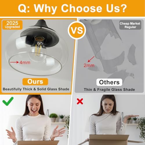 Black Pendant Light with 8.5-Inch Clear Glass Shade