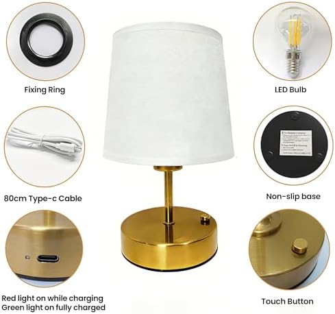 Gold Portable Cordless Rechargeable Table Lamp