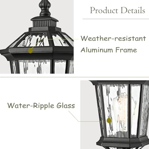 Waterproof Outdoor Post Light with Water Ripple Glass