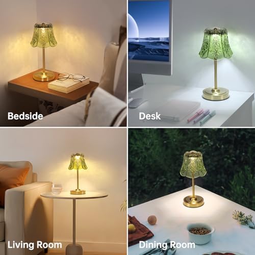 Shenmoyl Cordless Touch Table Lamp, 5200mAh, Green Rose