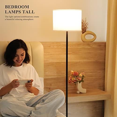 Modern Floor Lamp with White Shade, Foot Pedal Switch
