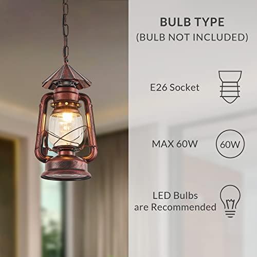 NOXARTE Vintage Pendant Light, Glass Shade, 7 Inch x 15 Inch