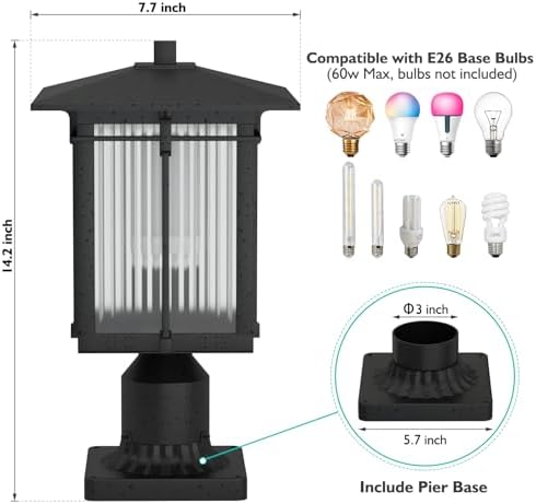 Black Aluminum Outdoor Post Light Fixture