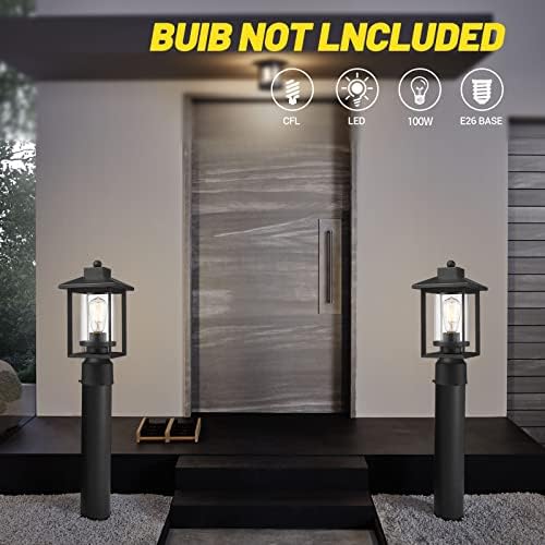 Black Outdoor Post Light with Clear Glass Shade