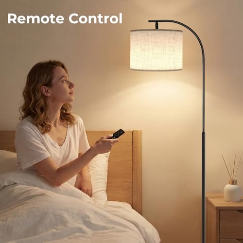 SIBRILLE Arc Floor Lamp with Linen Shade, 9W LED Bulb