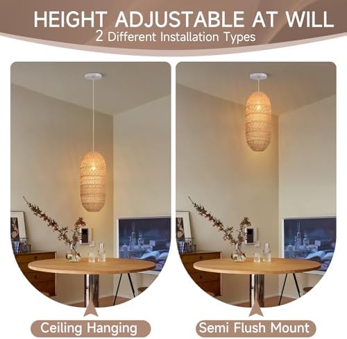 Boho Handmade Rattan Pendant Light Fixture