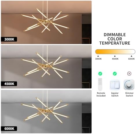 Modern Gold Chandelier, 12-Light Linear Pendant Light Fixture