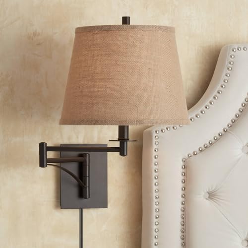 Brinly Burlap and Brown Plug-In Swing Arm Wall Lamp